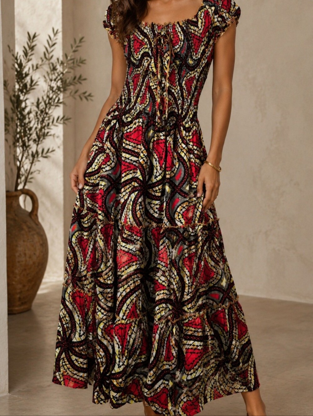 African Ankara Veritable Wax Chiganvy  Fabric Dress Goemetric Design.